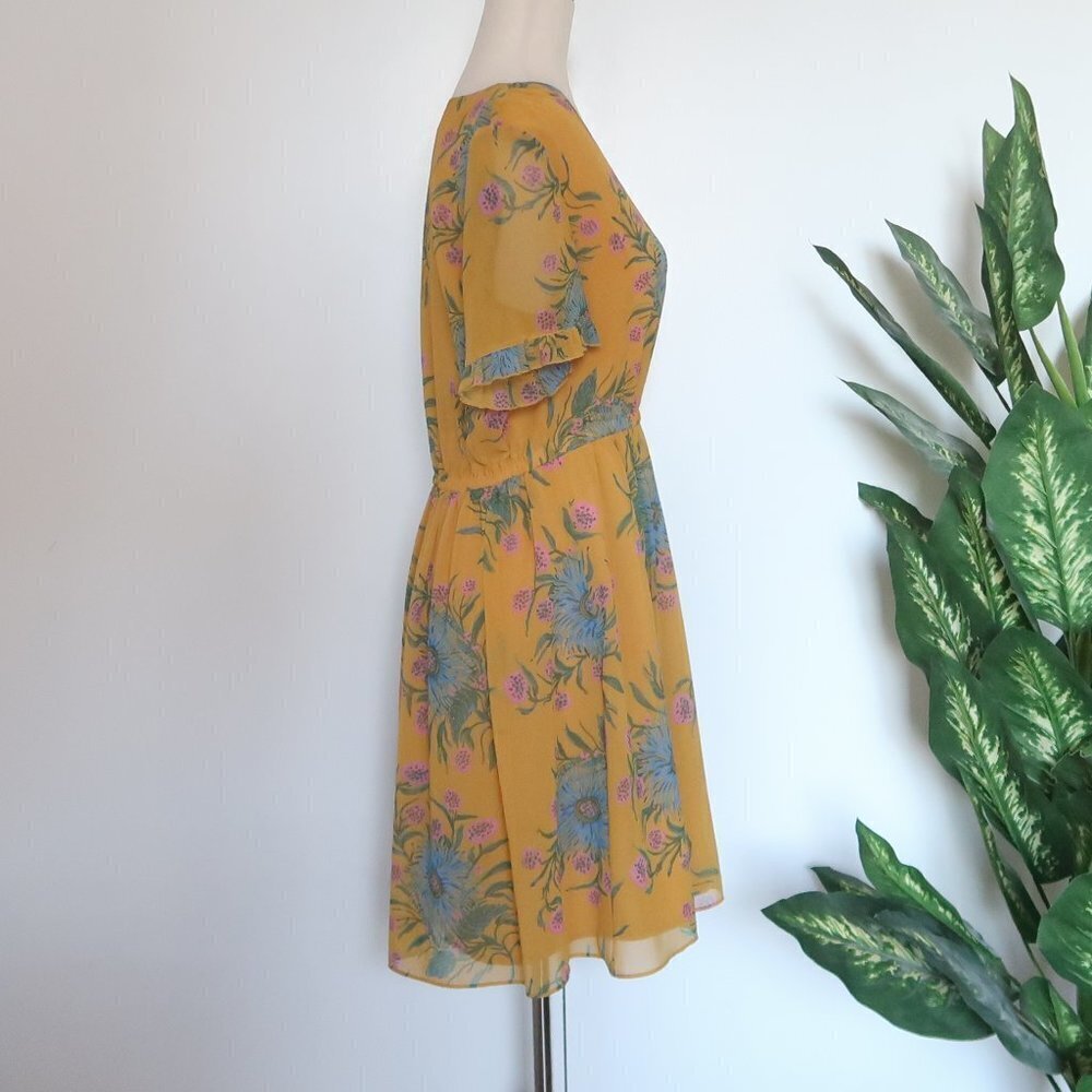 Madewell Sweetgrass Ruffle Sleeve Mini Dress in Painted Blooms Yellow & Blue 6 - Picture 7 of 16